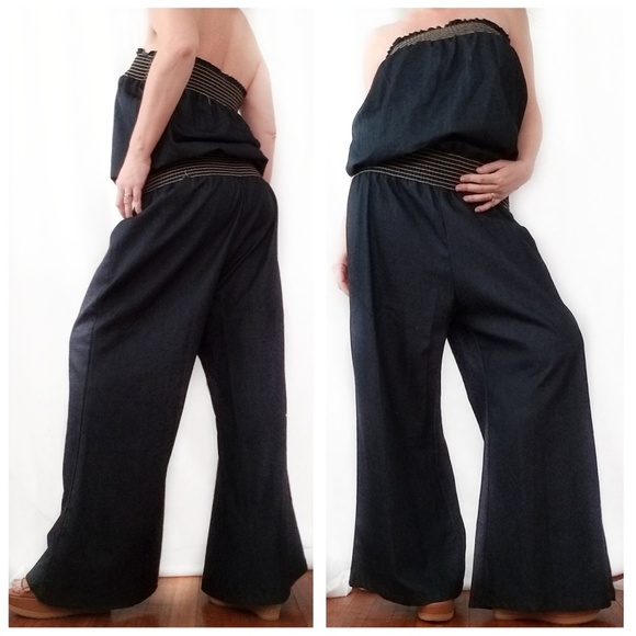 Pants - Chambray Sleeveless Denim Stretch Jumpsuit Jumper